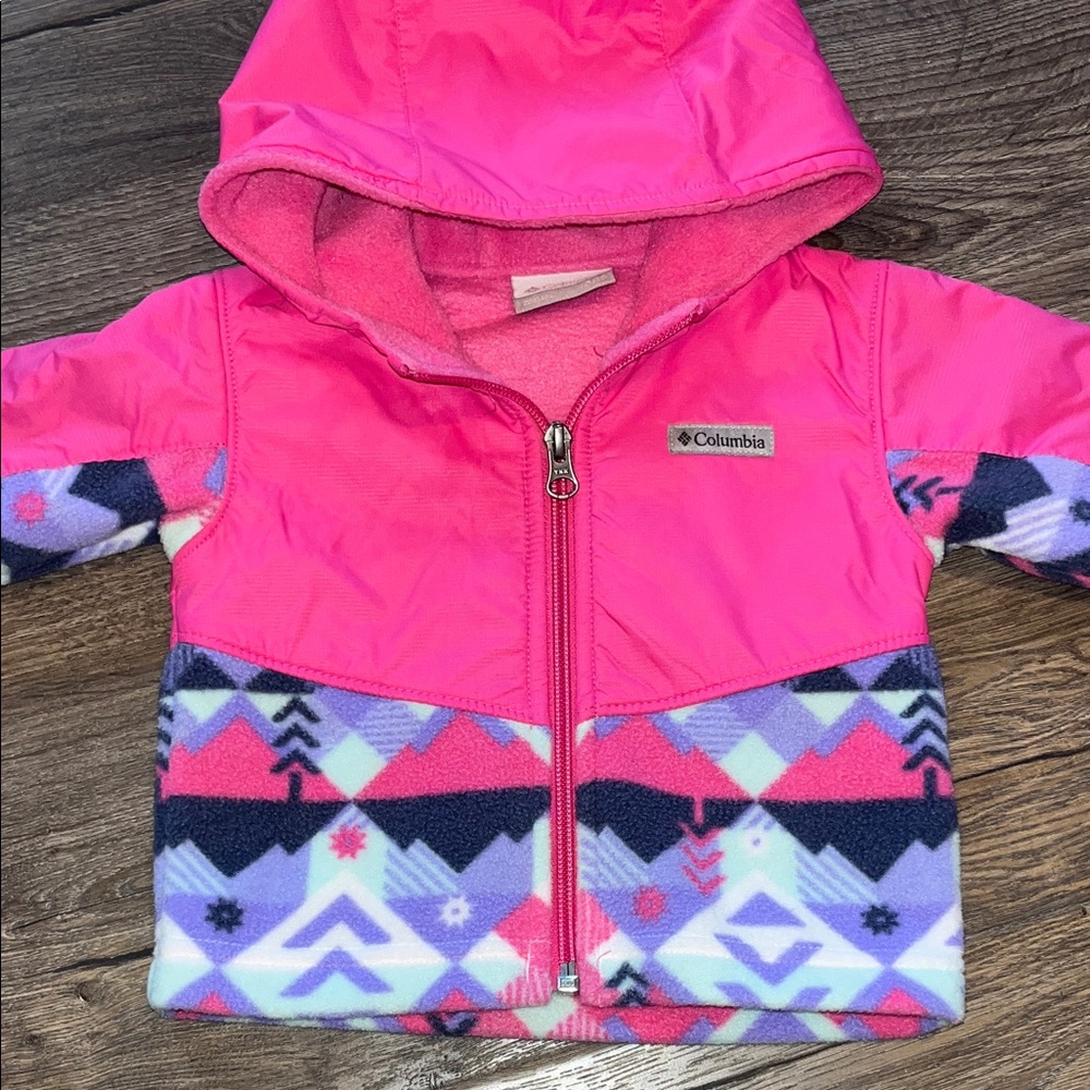 Columbia Pink Hooded fleece Jacket size 6-12mos